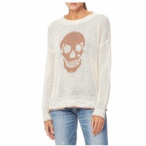 Skull Cashmere Grecia Pink Skull 55 Linen 45 Silk Distressed Open Knit Sweater